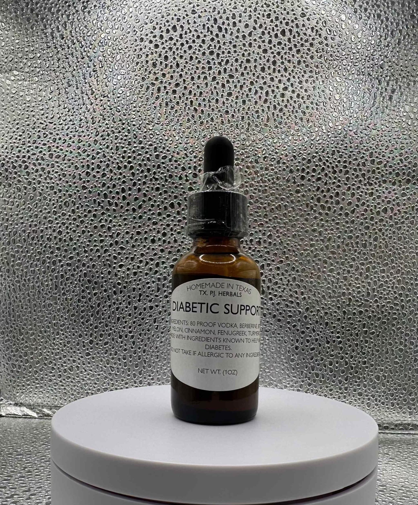 Bottle of All-Natural Diabetic Support Tincture with herbal ingredients