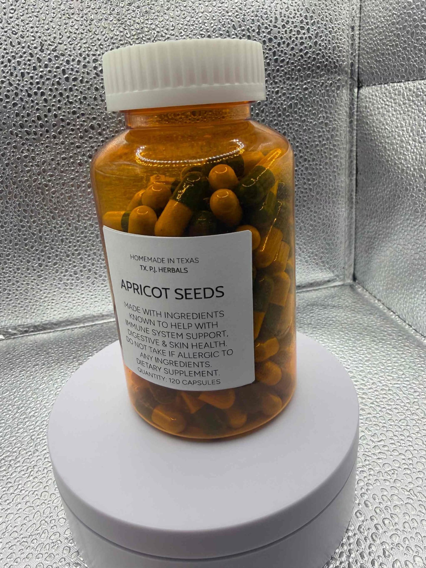 Apricot Seed Capsules bottle showcasing natural herbal wellness supplement